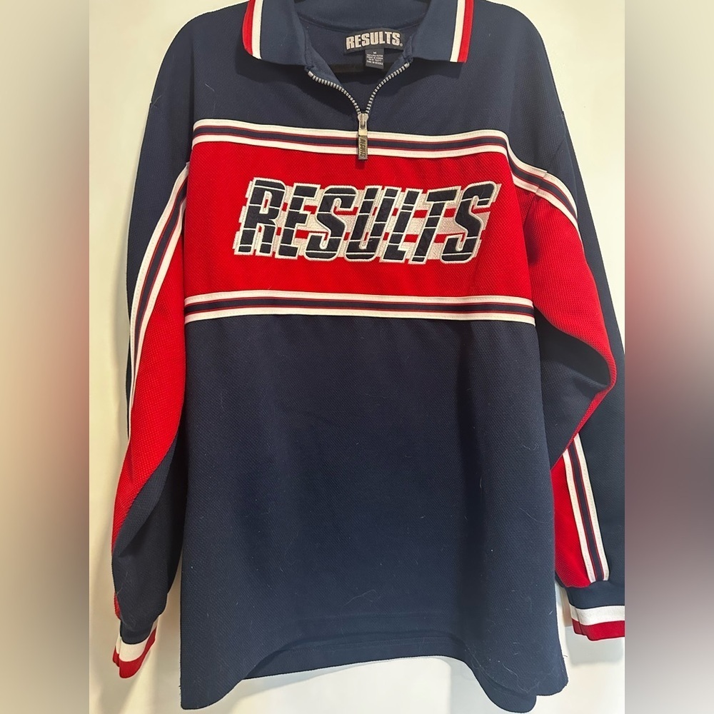 VTG 90’s Medium Hip Hop Jersey Results Embroidered Logo. 1/4 Zip. Long Sleeve.